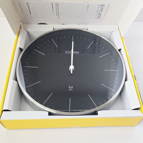 Explore Scientific Atomic Wall Clock Stainless Steel Silver Frame New Quiet - Picture 6 of 9